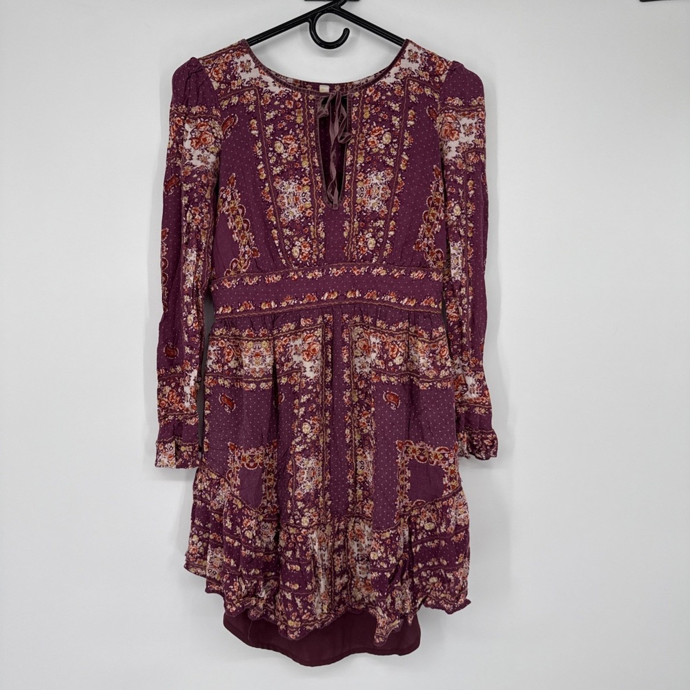 Free People Bridget Boho Paisley Floral Chiffon Dress Womens XS Cottagecore
